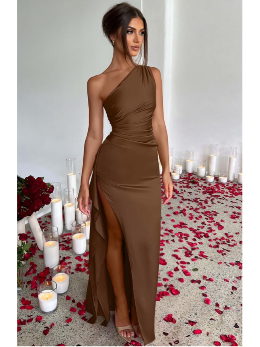 Women's OYS One Shoulder Bronze Dress Size S - Picture 14 of 14
